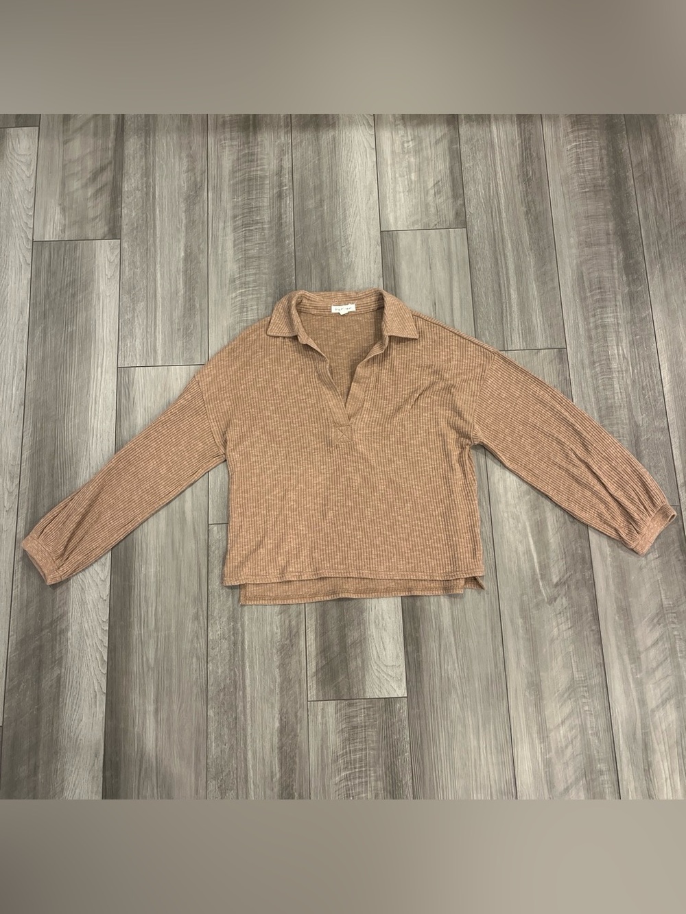 Blu Pepper Ribbed Collared Pullover in Light Brown